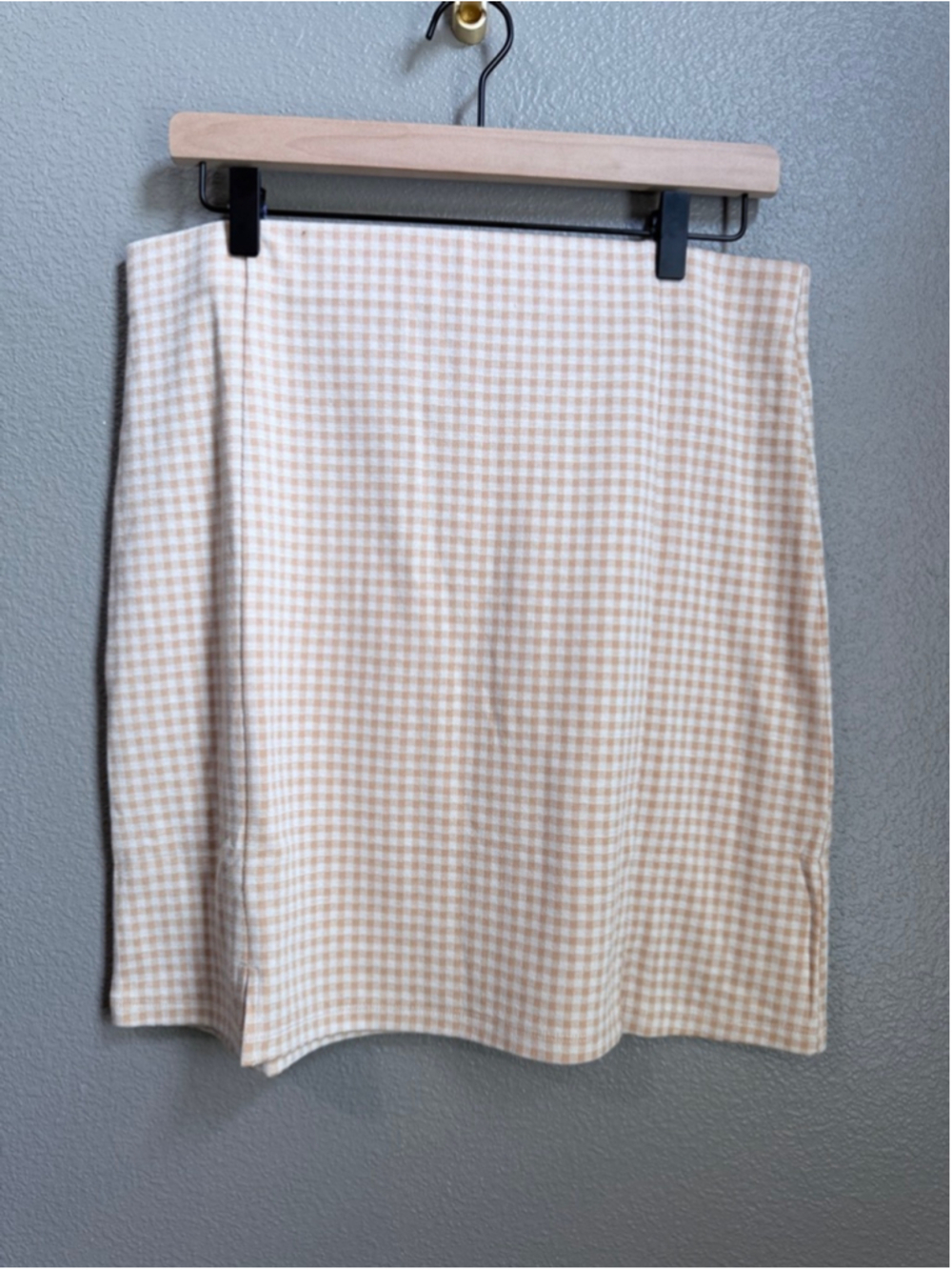 Women's Elodie Beige White Gingham Skirt XL